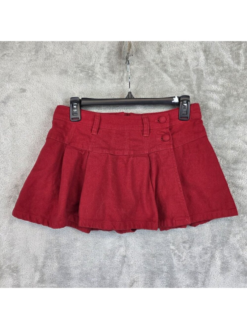 Free People Skort Womens 4 Red Cotton Twill Pleated Mini Button Flare Hem Short